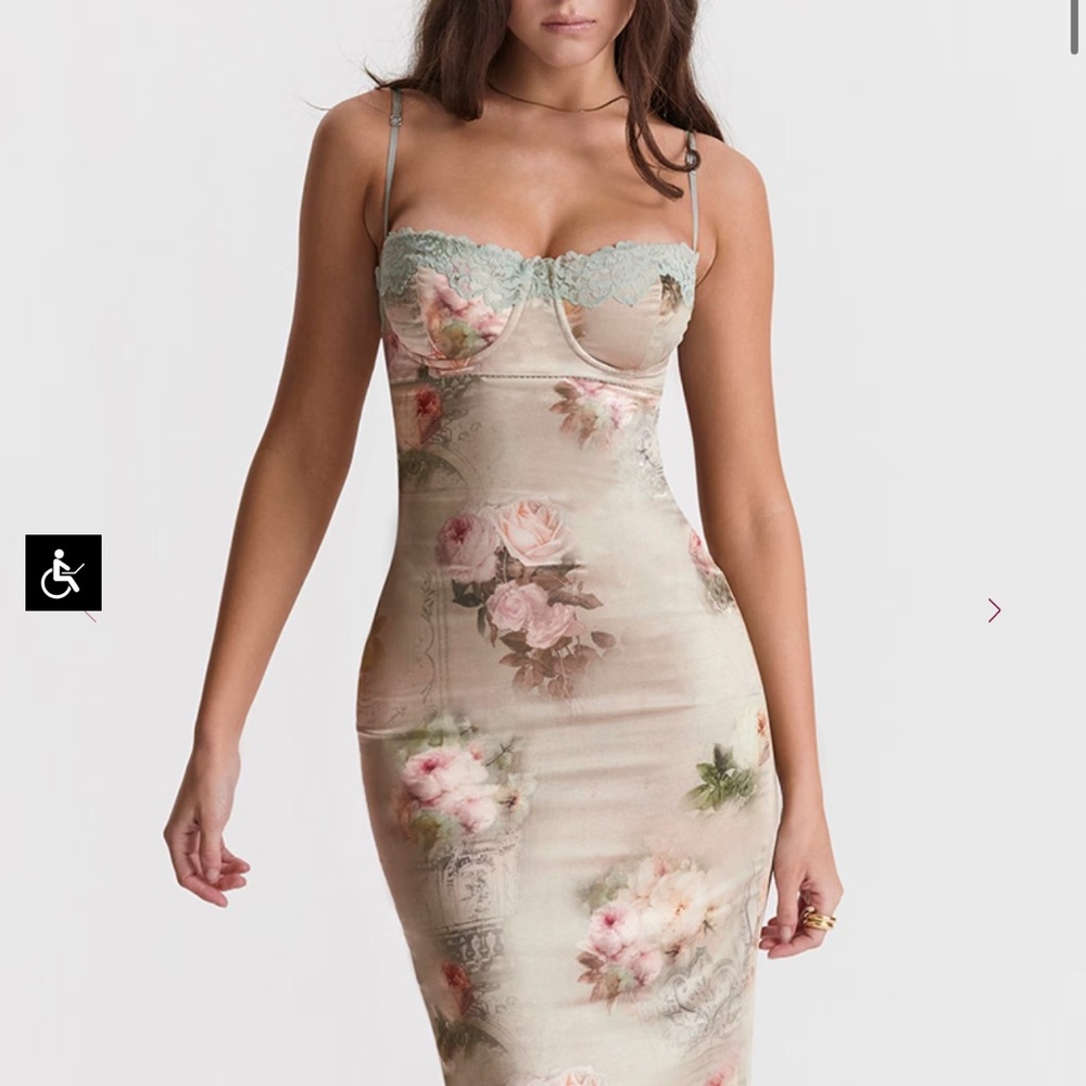 Floral Print Dress with Lace Trim